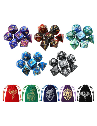 Juego de Dados Poliedricos Grajar 35 Piezas con 5 Bolsas