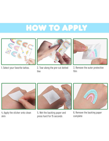 Tatuajes Temporales Arcoíris Pastel 96 Piezas MeoIsDaBest