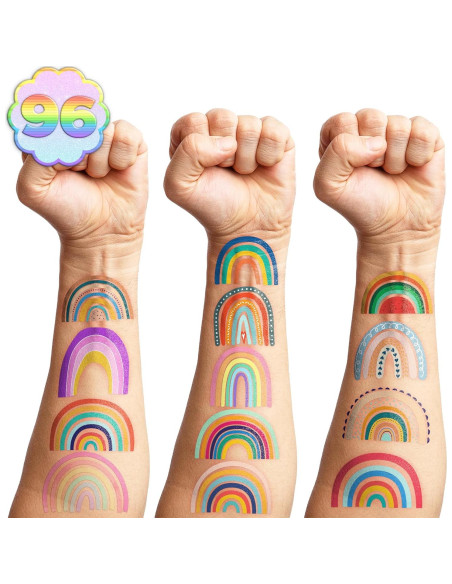 Tatuajes Temporales Arcoíris Pastel 96 Piezas MeoIsDaBest