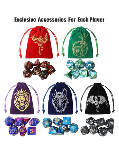 Juego de Dados Poliedricos Grajar 35 Piezas con 5 Bolsas