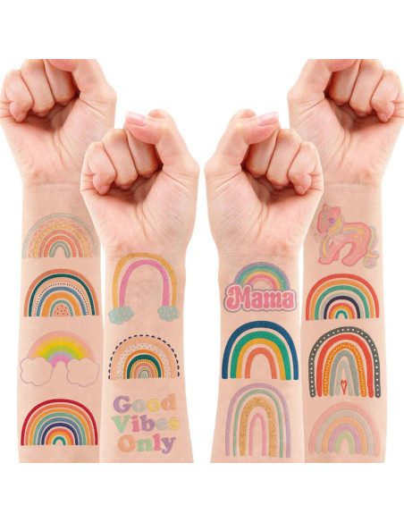 Tatuajes Temporales Arcoíris Pastel 96 Piezas MeoIsDaBest