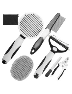 Kit de Cepillos para Aseo de Mascotas KUEIOX 7 PZS Negro