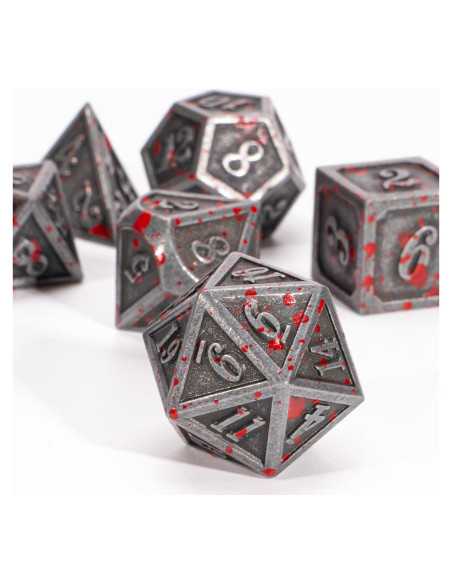 Conjunto de Dados Metálicos D&D HNCCESG 7 Piezas Sangre Plateada