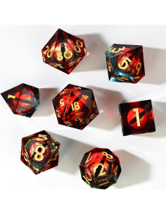 Conjunto de Dados DND Liquid Core Dragon Eye 7 pcs Resina Rojo 2