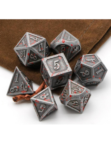 Conjunto de Dados Metálicos D&D HNCCESG 7 Piezas Sangre Plateada