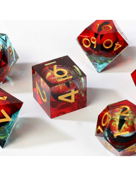 Conjunto de Dados DND Liquid Core Dragon Eye 7 pcs Resina Rojo