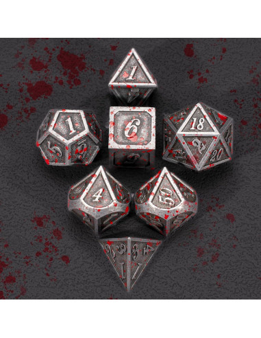 Conjunto de Dados Metálicos D&D HNCCESG 7 Piezas Sangre Plateada