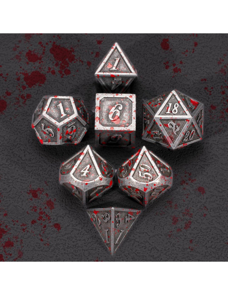 Conjunto de Dados Metálicos D&D HNCCESG 7 Piezas Sangre Plateada