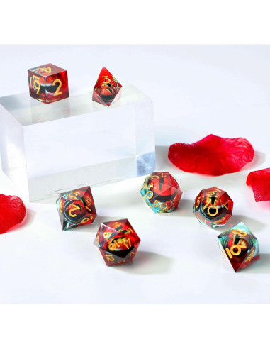 Conjunto de Dados DND Liquid Core Dragon Eye 7 pcs Resina Rojo