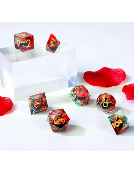 Conjunto de Dados DND Liquid Core Dragon Eye 7 pcs Resina Rojo