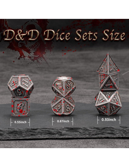 Conjunto de Dados Metálicos D&D HNCCESG 7 Piezas Sangre Plateada