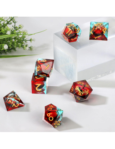 Conjunto de Dados DND Liquid Core Dragon Eye 7 pcs Resina Rojo