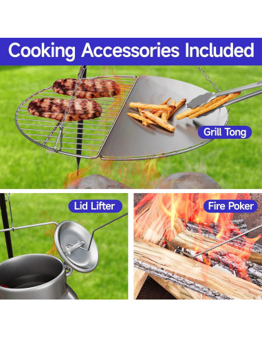 Trípode de Cocina para Fogata KIKIBRO HC-KW-22 Altura Ajustable