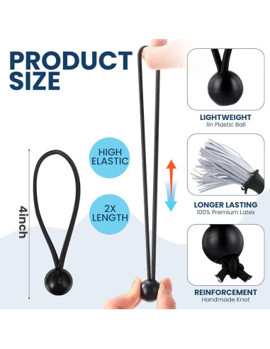 100 Cuerdas Bungee Negras 4" Wowangce Alta Resistencia