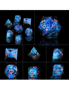 Juego de Dados D&D Cttasty 7 Piezas Resina Azul-Negro 2