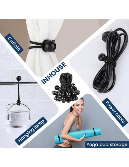 100 Cuerdas Bungee Negras 4" Wowangce Alta Resistencia