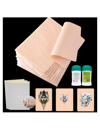 Kit de Práctica de Tatuajes Pmuul - 21 Piezas, Piel Falsa y Transferencia