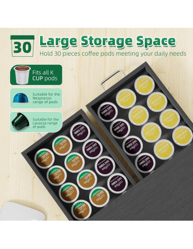 Organizador de Cajón para K Cups Simple Trending Negro 30 Cápsulas