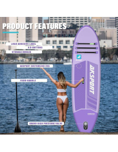 Tabla de Paddle Inflable AKSPORT SN064 Violeta 3.05m Antideslizante 2