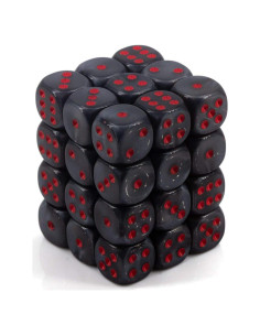 Conjunto de Dados Chessex d6 Negro Terciopelo Rojo 12mm 36 Piezas