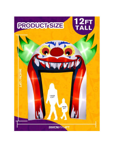 Arco Inflable de Payaso Halloween Kalolary 3.66m con Luces LED 2
