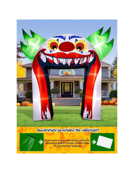 Arco Inflable de Payaso Halloween Kalolary 3.66m con Luces LED
