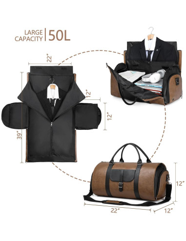 Bolsa Duffle de Viaje Marrón 2 en 1 con Compartimento para Zapatos