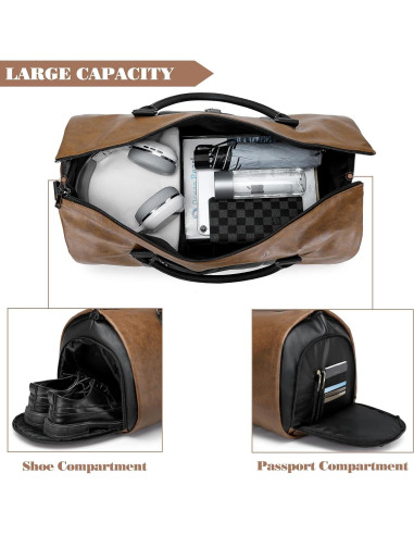 Bolsa Duffle de Viaje Marrón 2 en 1 con Compartimento para Zapatos