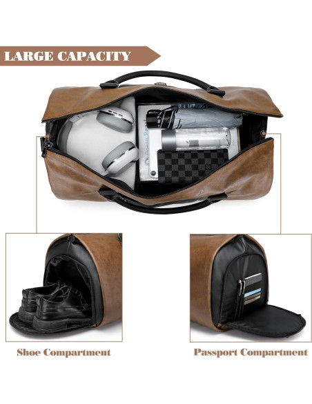 Bolsa Duffle de Viaje Marrón 2 en 1 con Compartimento para Zapatos