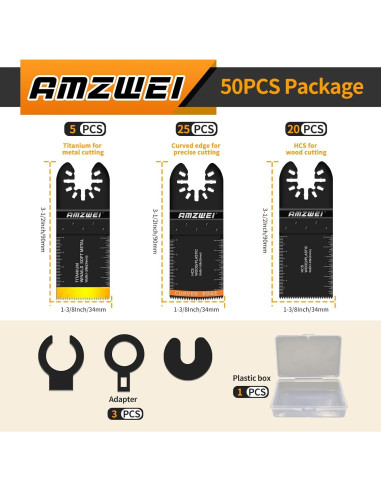 Juego de 50 Hojas Oscilantes AMZWEI para Metal y Madera