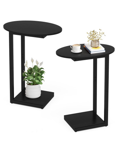 Mesa Lateral Ovalada Hosfais en Forma de C - 2 Pcs Negra
