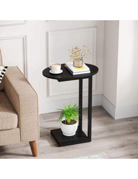 Mesa Lateral Ovalada Hosfais en Forma de C - 2 Pcs Negra
