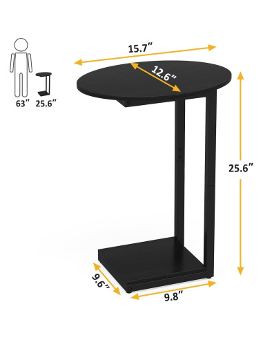 Mesa Lateral Ovalada Hosfais en Forma de C - 2 Pcs Negra