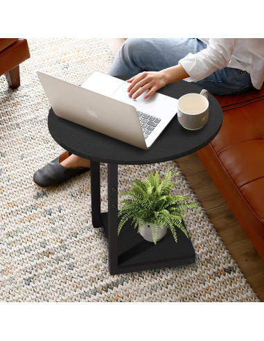 Mesa Lateral Ovalada Hosfais en Forma de C - 2 Pcs Negra