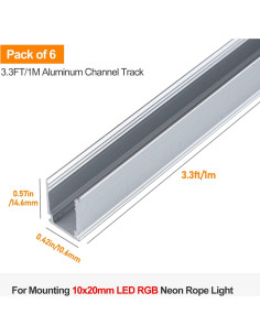 Soporte de Canal de Aluminio Shine Decor 1M para Luces Neón 10x20mm 2