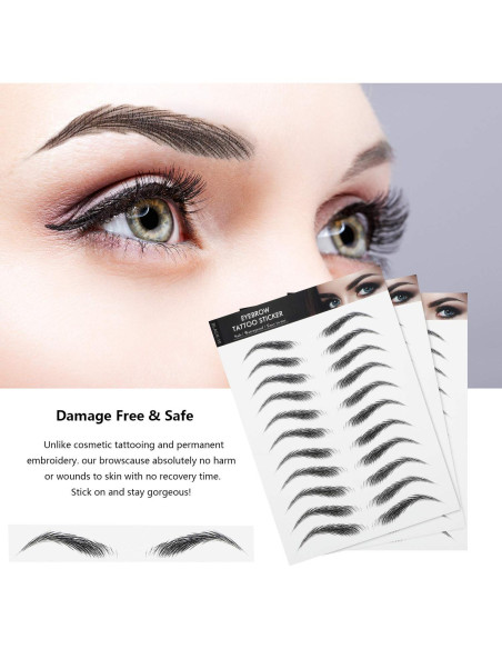 Calcomanías de Cejas Impermeables Maitys 12 Hojas Estilo Clásico