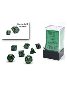 Juego de Dados Poliedricos Chessex Verde Jade/Oro 10mm - 7 Piezas D&D