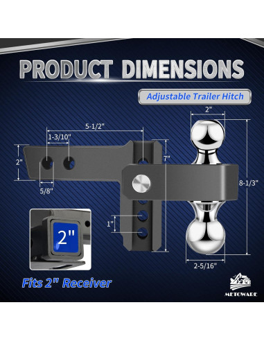 Enganche de Remolque Ajustable METOWARE Aluminio 5,670 kg