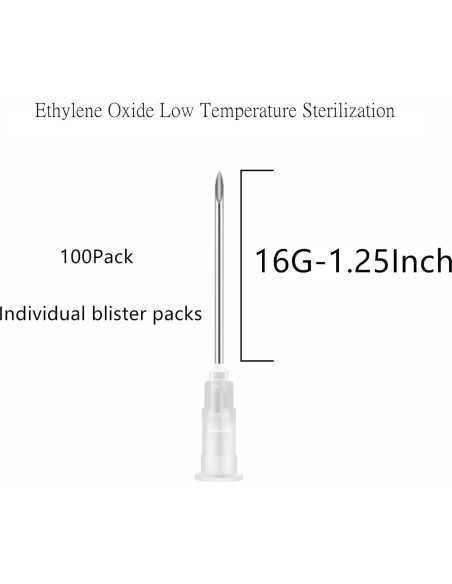 Aguja desechable Luer Lock 100Pack 16G 3.18cm Acero Inoxidable