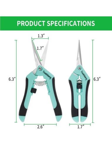 3 Tijeras de Podar TOOLTENG Azul, Cuchilla Recta, Ergonomía