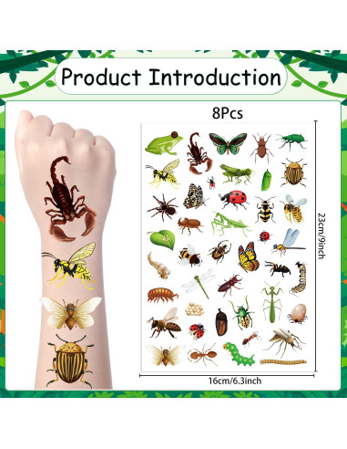 Tatuajes Temporales de Insectos Yoyuspy - 200+ Tatuajes para Niños