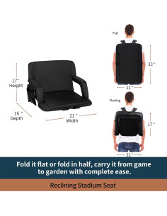 Asiento de Estadio Seamander 2-Pack Negro Acolchado Plegable 2