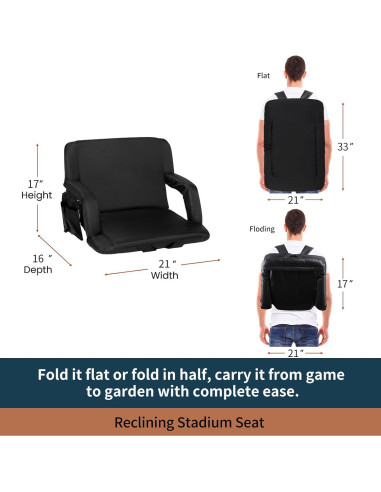 Asiento de Estadio Seamander 2-Pack Negro Acolchado Plegable