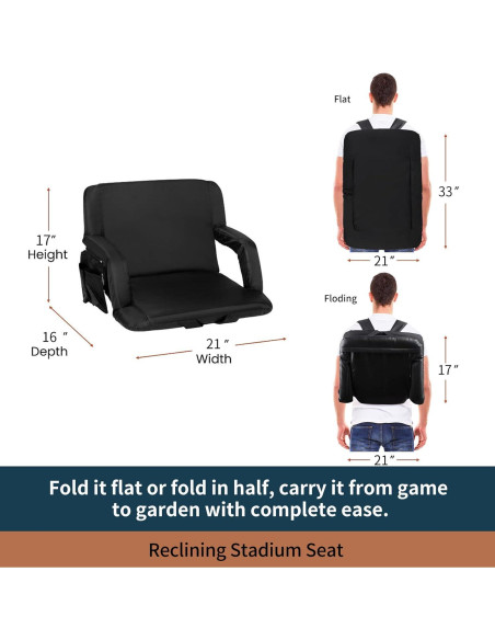 Asiento de Estadio Seamander 2-Pack Negro Acolchado Plegable