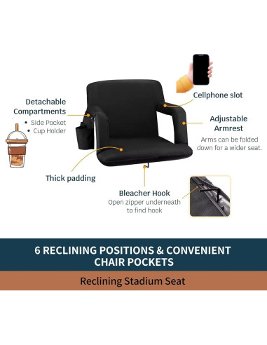 Asiento de Estadio Seamander 2-Pack Negro Acolchado Plegable