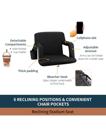 Asiento de Estadio Seamander 2-Pack Negro Acolchado Plegable