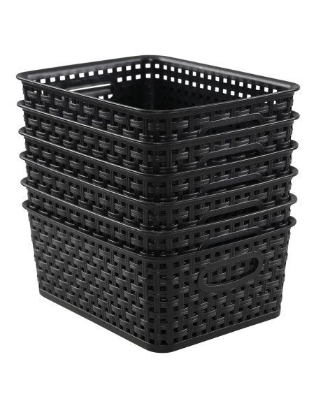 Cestas de Almacenamiento de Plástico Negro Sandmovie - 6 Piezas