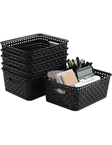 Cestas de Almacenamiento de Plástico Negro Sandmovie - 6 Piezas