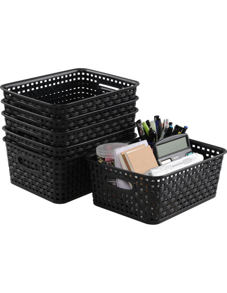 Cestas de Almacenamiento de Plástico Negro Sandmovie - 6 Piezas