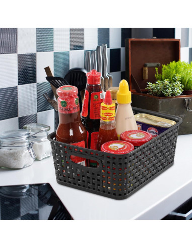 Cestas de Almacenamiento de Plástico Negro Sandmovie - 6 Piezas